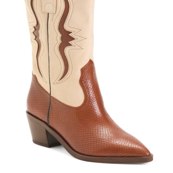 NEW DOLCE VITA Leather Suzzy Western Boots Brown Multi 667tn - Picture 2 of 11